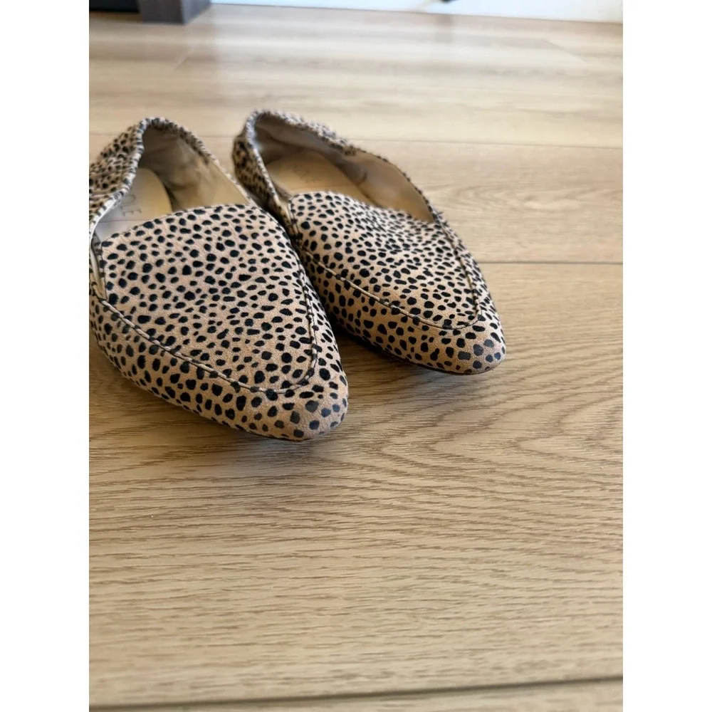 Sole Society Leopard Print Pointed Toe Scrunch Back Flats Tan Black‎ Womens 7.5